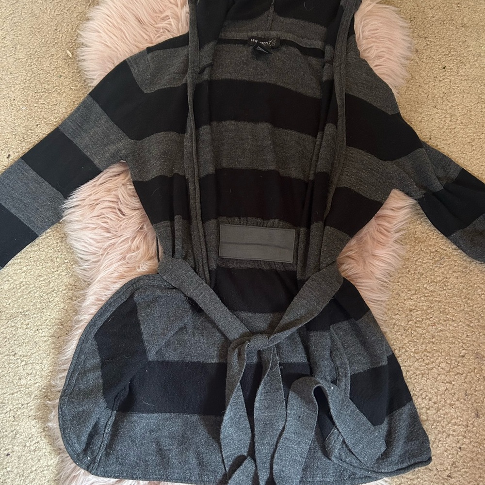 Striped Black and Gray Hooded Cardigan
